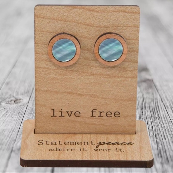 HANDMADE Jewelry Set Artisan ABALONE Wood Shell Pendant Ring & 2 Pairs Earrings - Picture 4 of 8